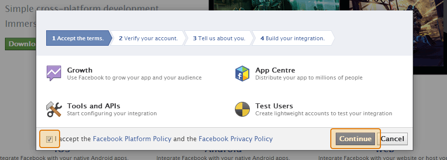 Accept Facebook's terms and conditions
