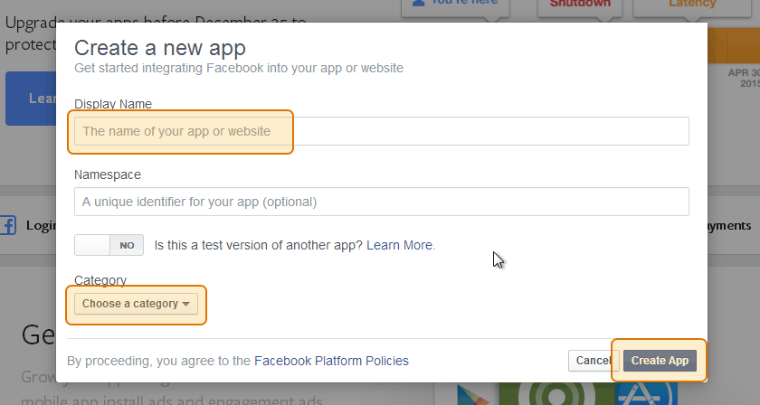 Enter your Facebook App name
