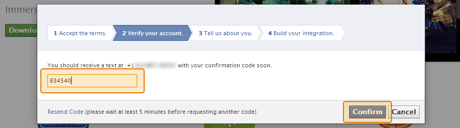 Enter your code from Facebook into the box