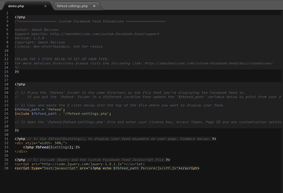 The demo.php file which shows you how to include your Facebook feed into your page