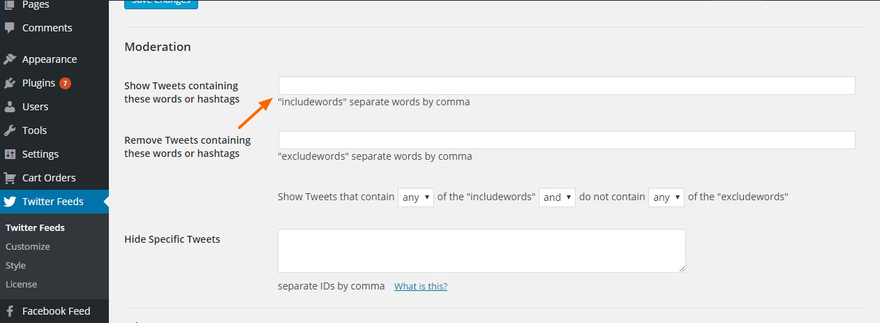 Custom Twitter Feeds Includewords Setting