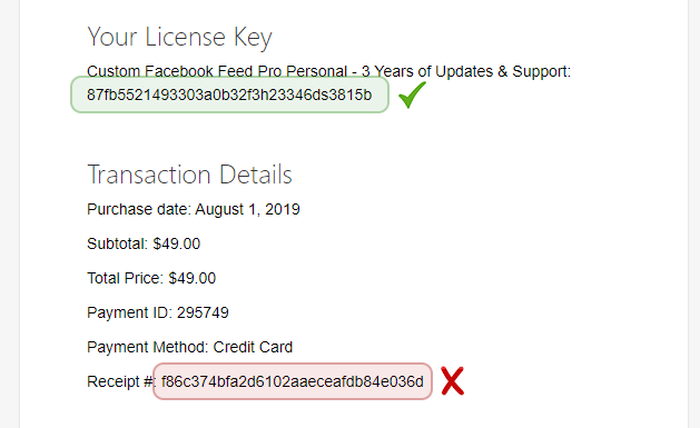 Incorrect Facebook plugin license key