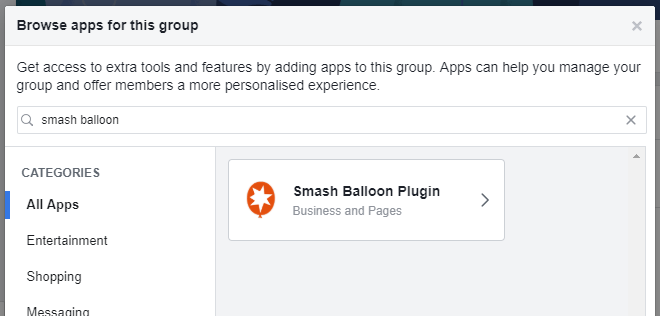 Select Smash Balloon Plugin Facebook app