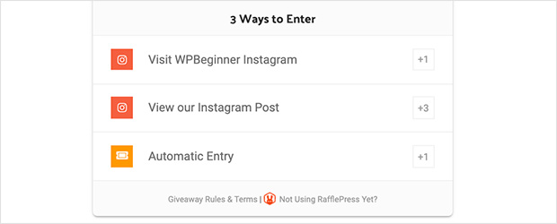 Instagram giveaway entry options