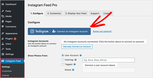 Instagram Account button: Instagram Feed to WordPress