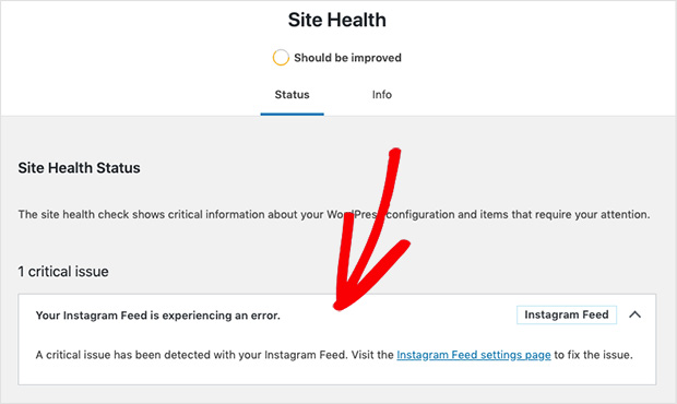 WordPress site health check notifications