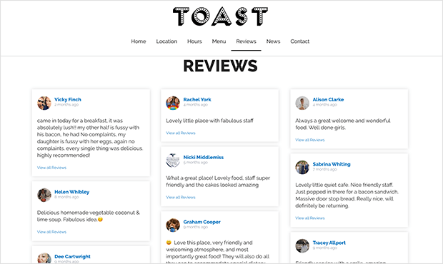 Customer reviews and testimonials website display