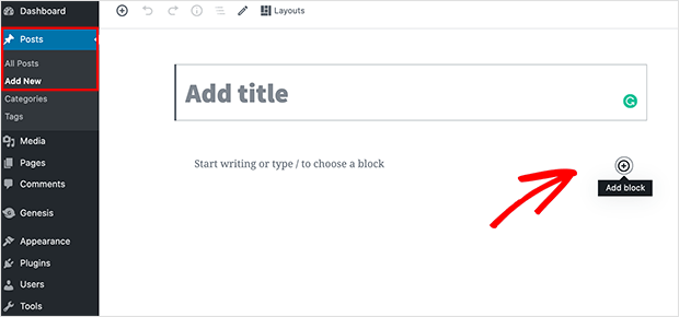 Add a new wordPress post with the block editor