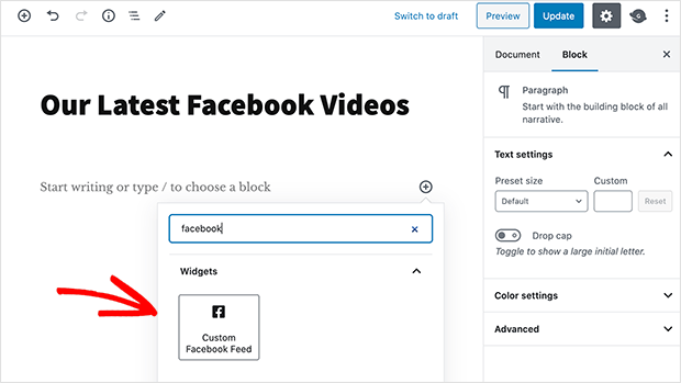 embed facebook video wordpress block