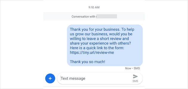 Text message review request
