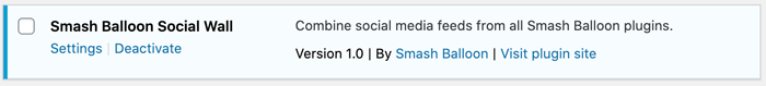 Social Wall active on plugins page