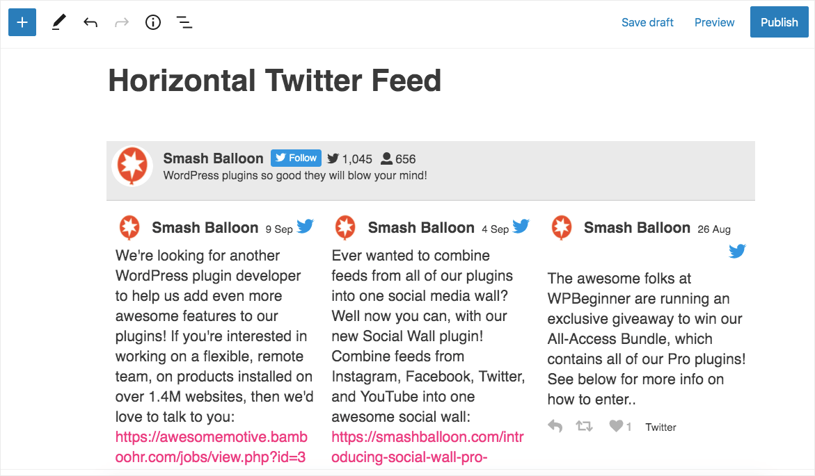 horizontal twitter ticker widget