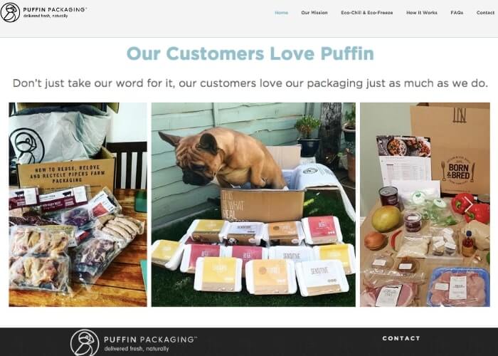 puffin packaging testimonial page example