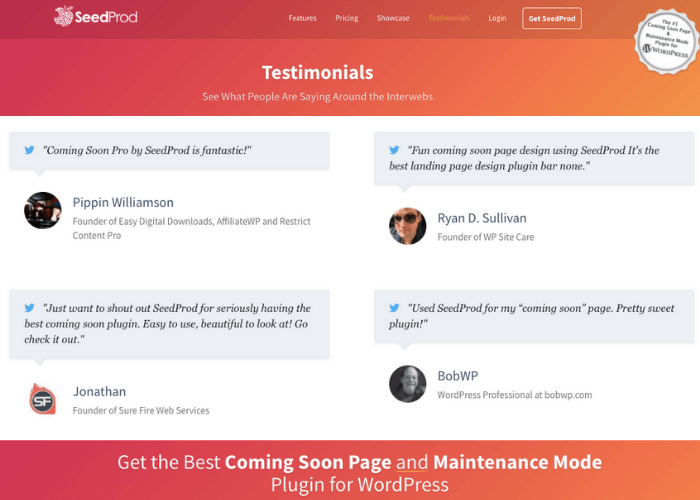 seedprod testimonial page example