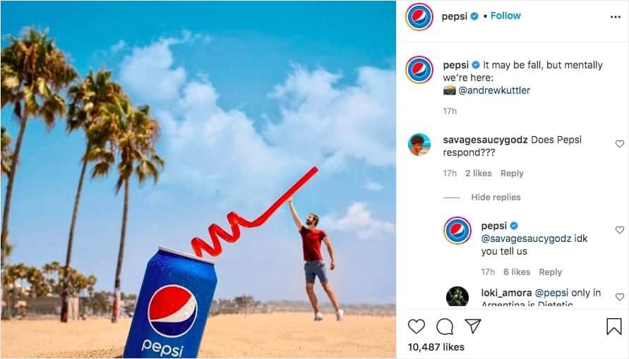 instagram responses used by pepsi
