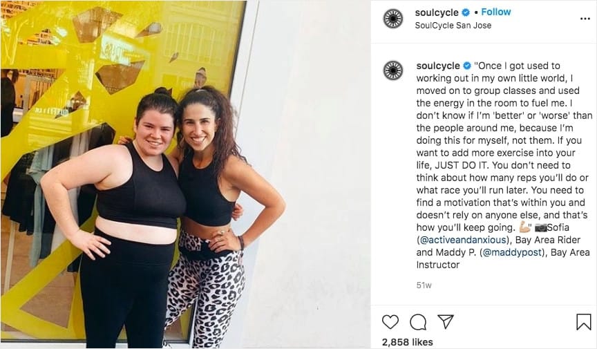 testimonial used for instagram by soulcycle