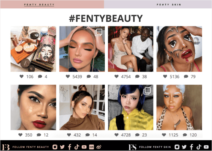 social media marketing examples fenty beauty website