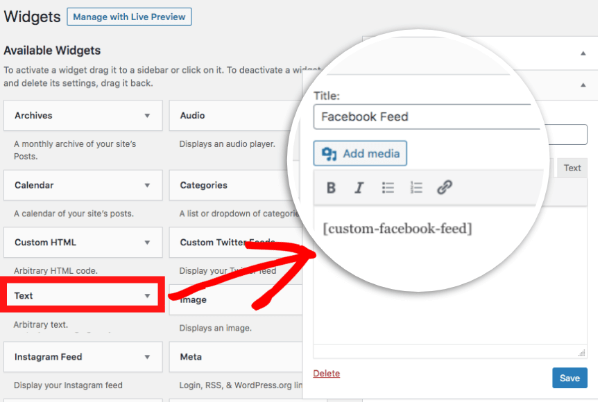 embed facebook feed in wordpress widget