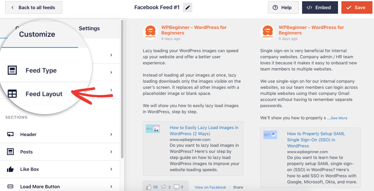 facebook feed layout