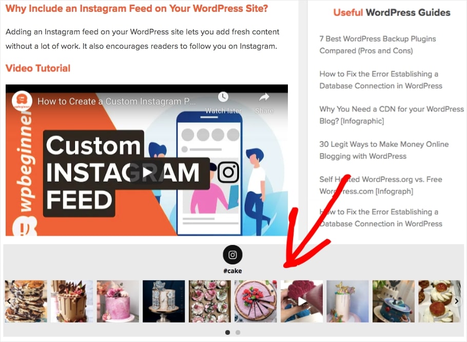 Instagram Footer Widget on WordPress carousel