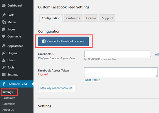 embed facebook feed in wordpress connect