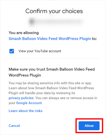 allow read only access for youtube