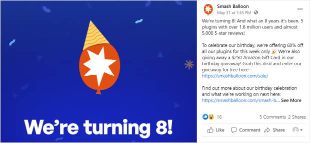 smash balloon milestone facebook post make group popular