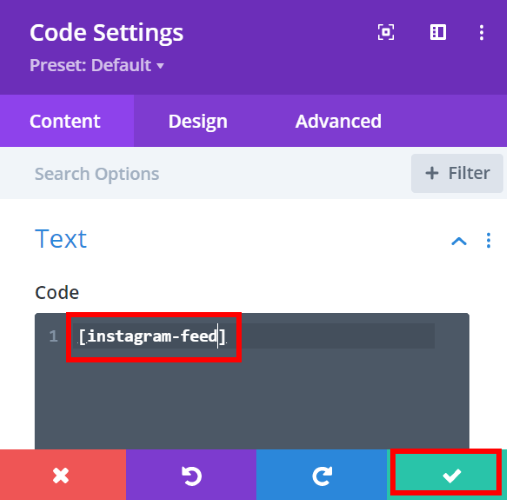 add instagram feed with code module