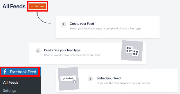 add new feed with custom facebook feed pro