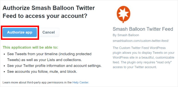 authorize app smash balloon