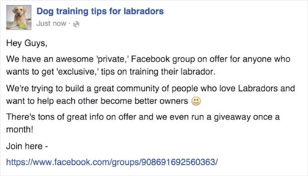 facebook group cross promotion example