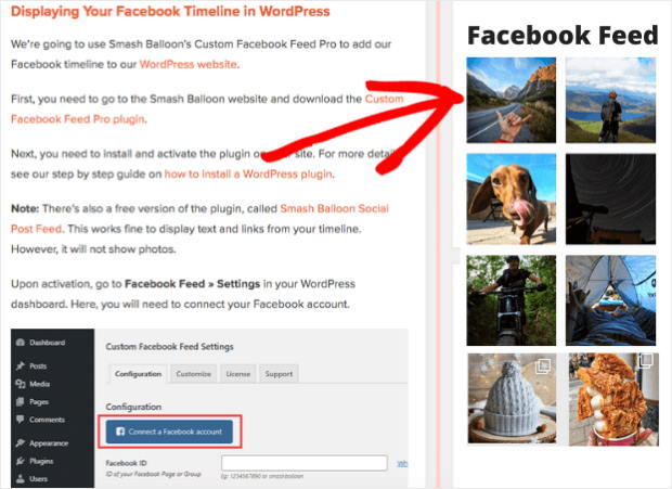 facebook feed on the sidebar example