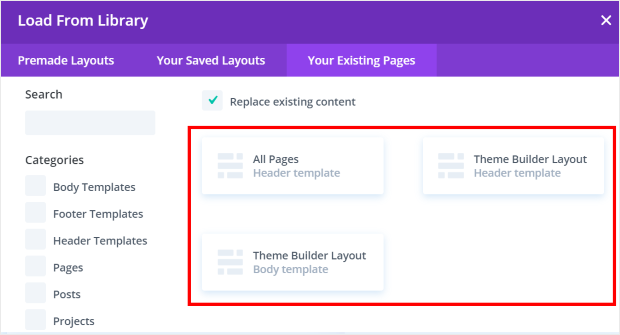 load your existing pages