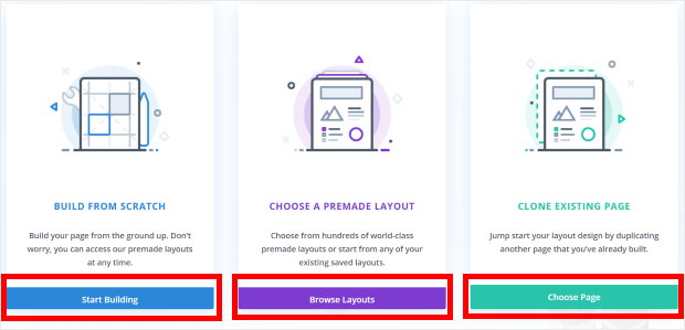 options to build a page in divi