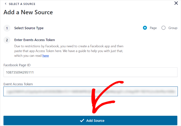 add a new source facebook feed