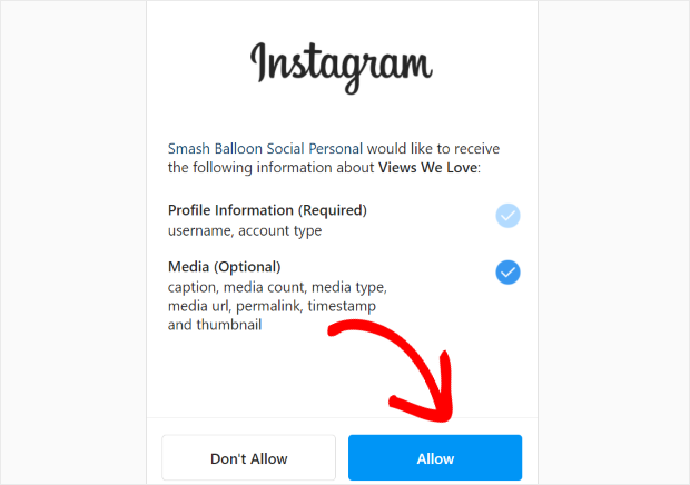 allow smash balloon access to instagram