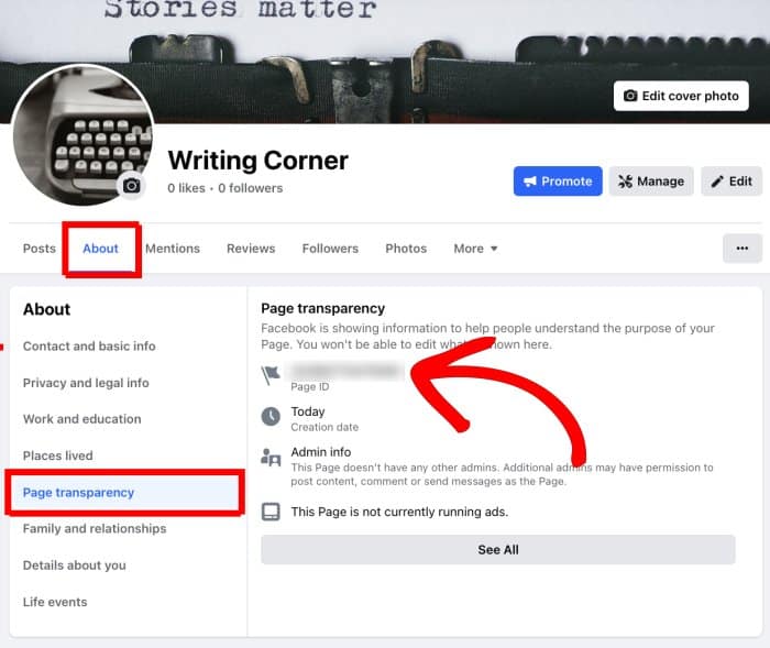 facebook copy your page id