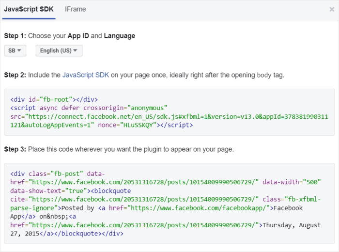 embed code for facebook album