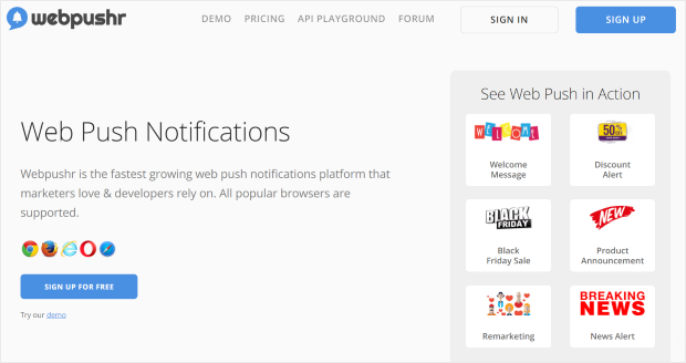 webpushr push notifications