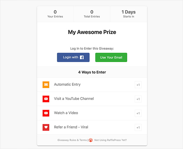 youtube contest landing page