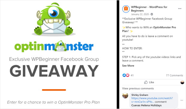 facebook giveaway to promote youtube channel