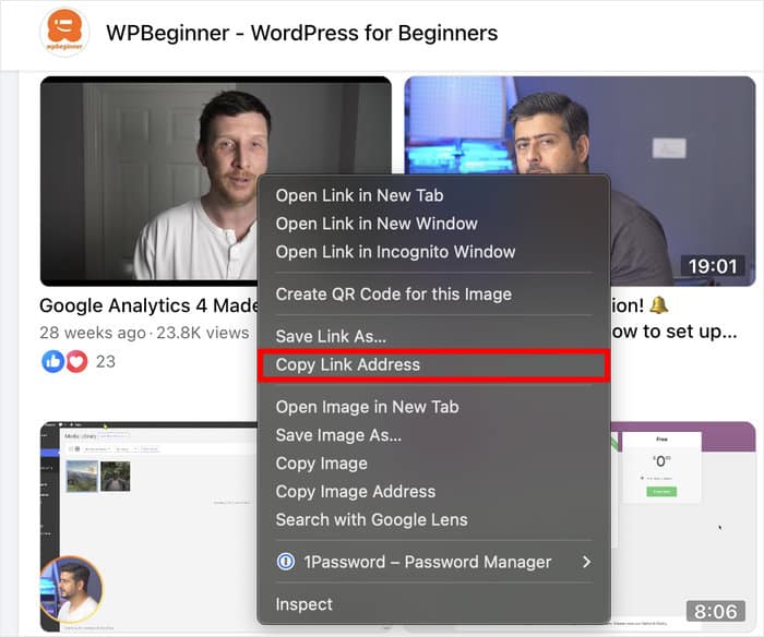 copy link adddress for facebook video