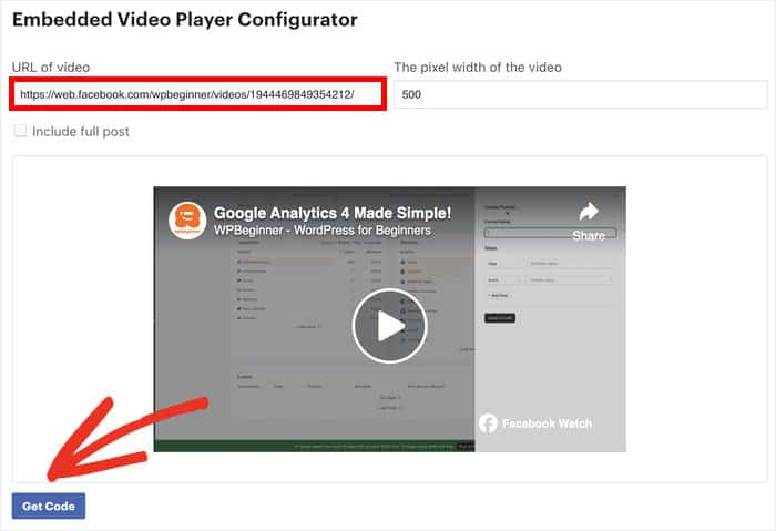 get embed code for a facebook video