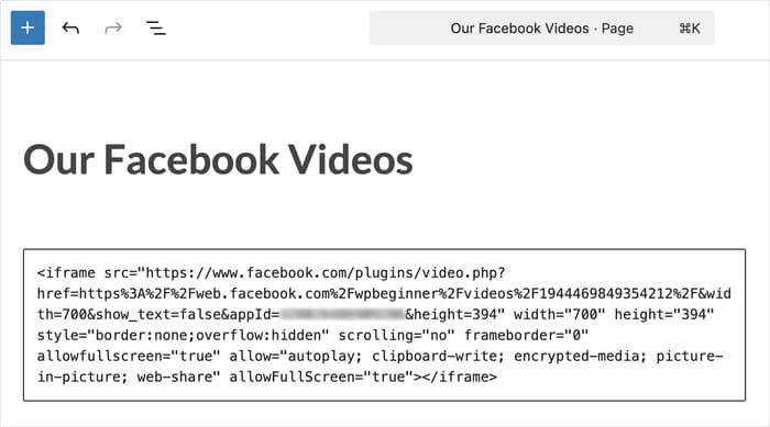 paste your iframe from earlier facebook video