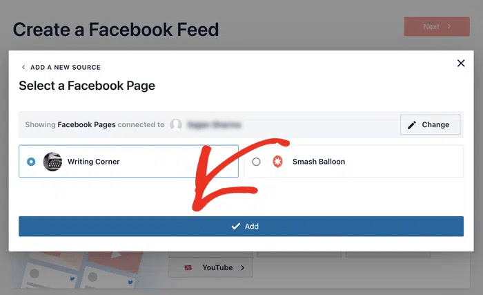 select your facebook page from the options