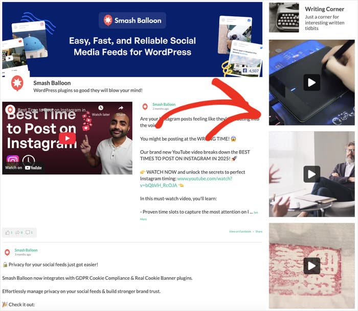 sidebar example for facebook video feed