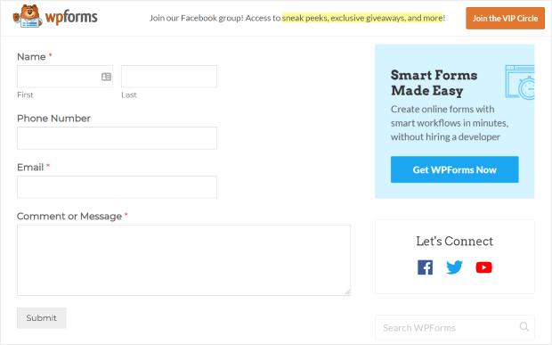 example of contact form on wordpress site