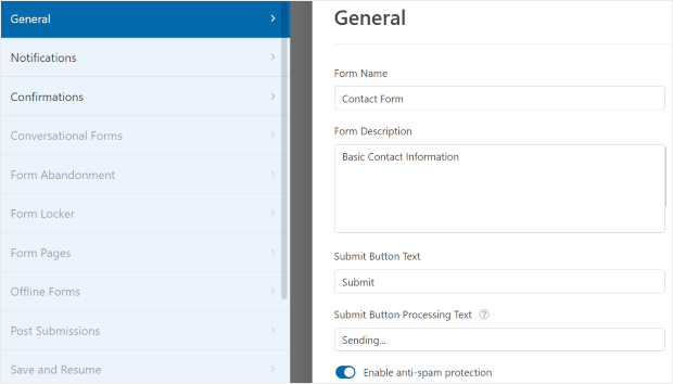 general settings