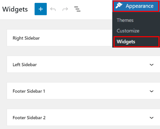 go to widgets page wordpress