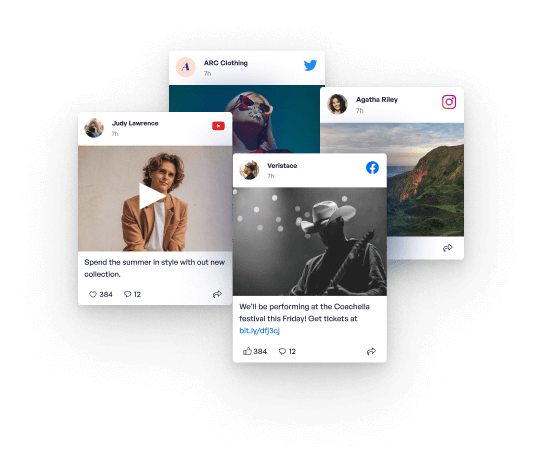 Combine feeds from Instagram, Facebook, Twitter, and YouTube
